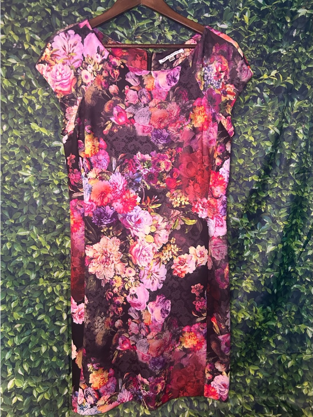 Versona Floral Midi Dress in Black with Pink & Purple Blooms